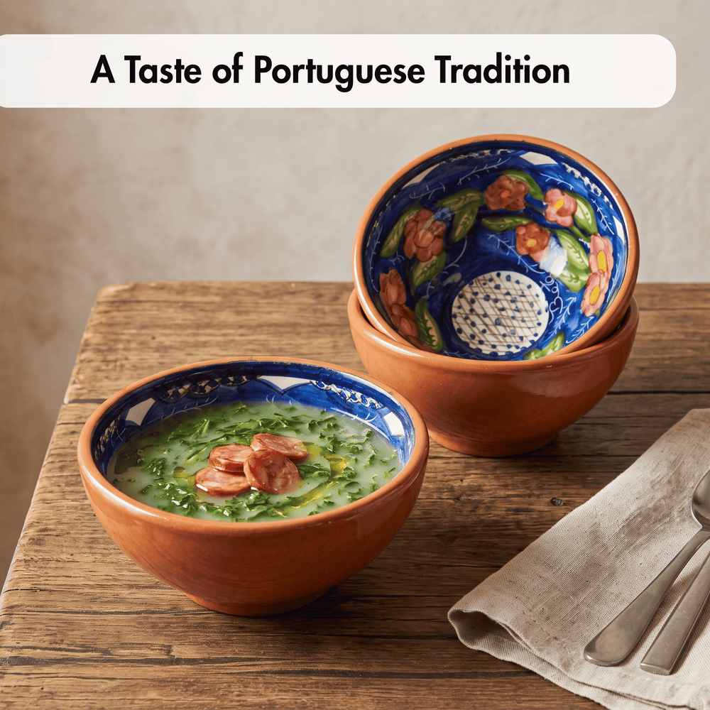 Handmade Hand Painted Portuguese Pottery Soup Bowls Floral – Set of 2