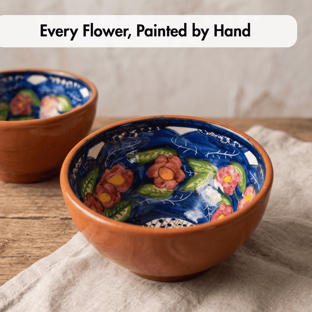 Handmade Hand Painted Portuguese Pottery Soup Bowls Floral – Set of 2