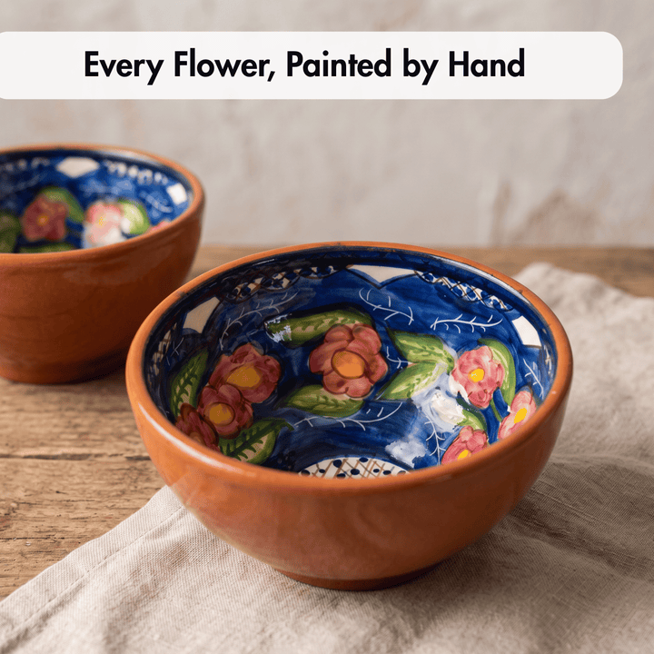 Handmade Hand Painted Portuguese Pottery Soup Bowls Floral – Set of 2