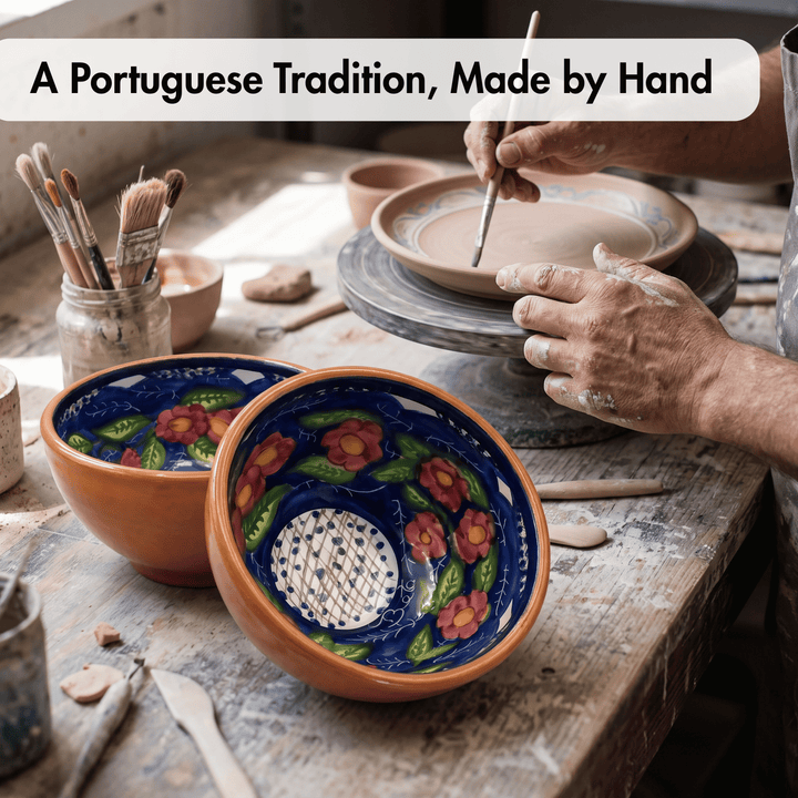Handmade Hand Painted Portuguese Pottery Soup Bowls Floral – Set of 2