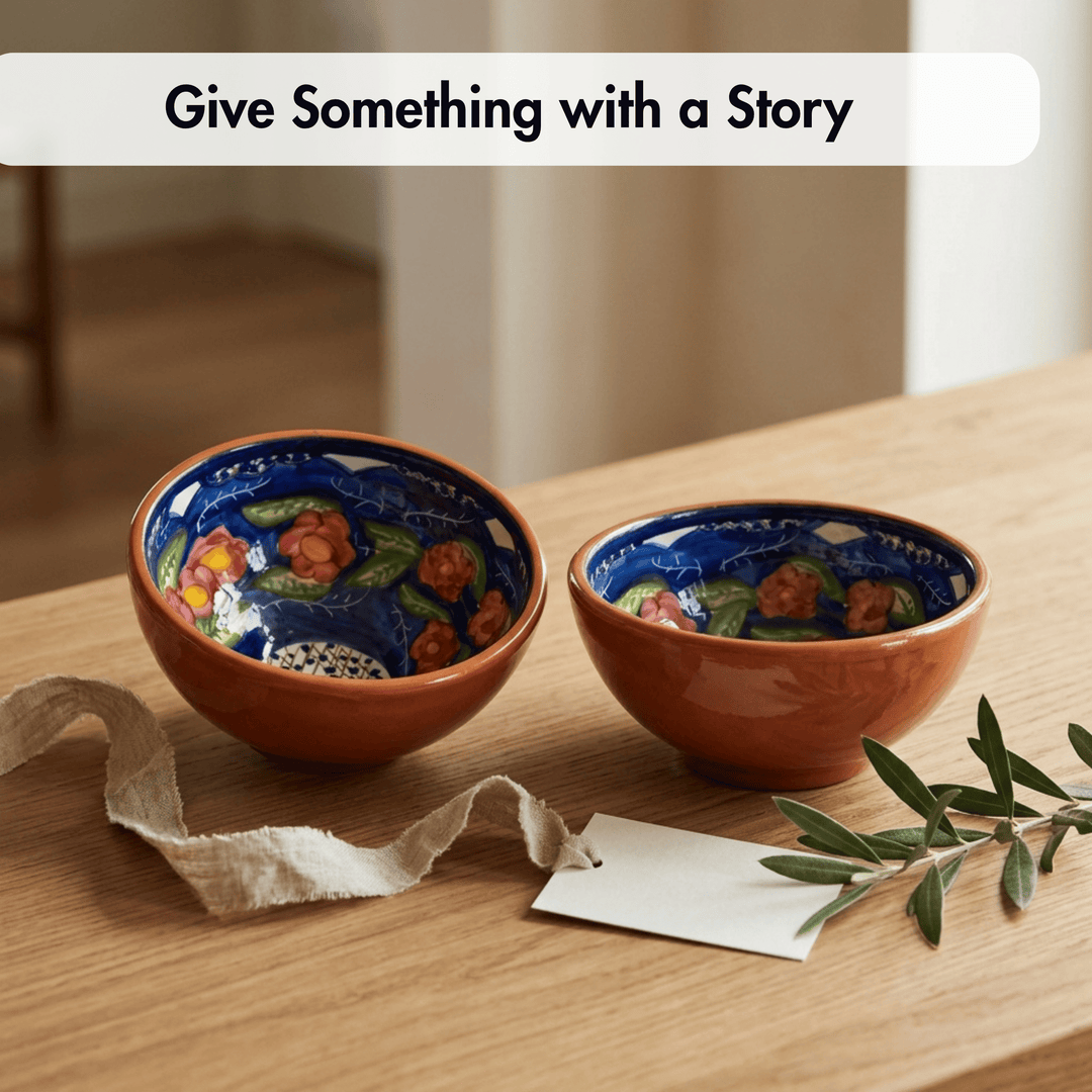 Handmade Hand Painted Portuguese Pottery Soup Bowls Floral – Set of 2