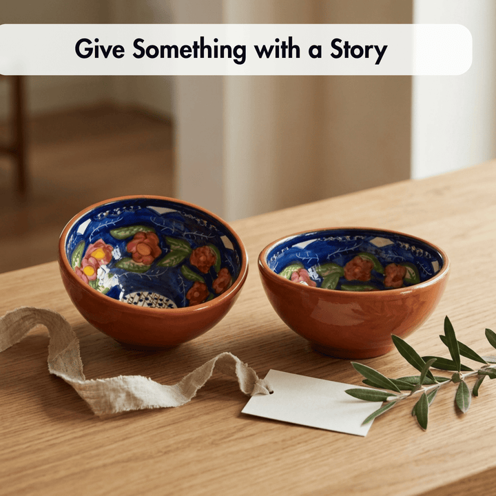 Handmade Hand Painted Portuguese Pottery Soup Bowls Floral – Set of 2