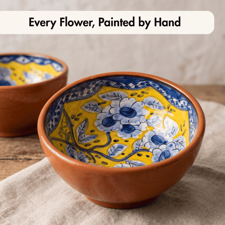 Handmade Hand Painted Portuguese Pottery Soup Bowls Yellow – Set of 2