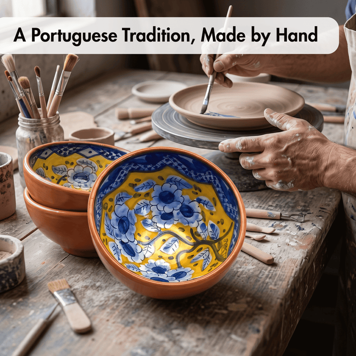 Handmade Hand Painted Portuguese Pottery Soup Bowls Yellow – Set of 2