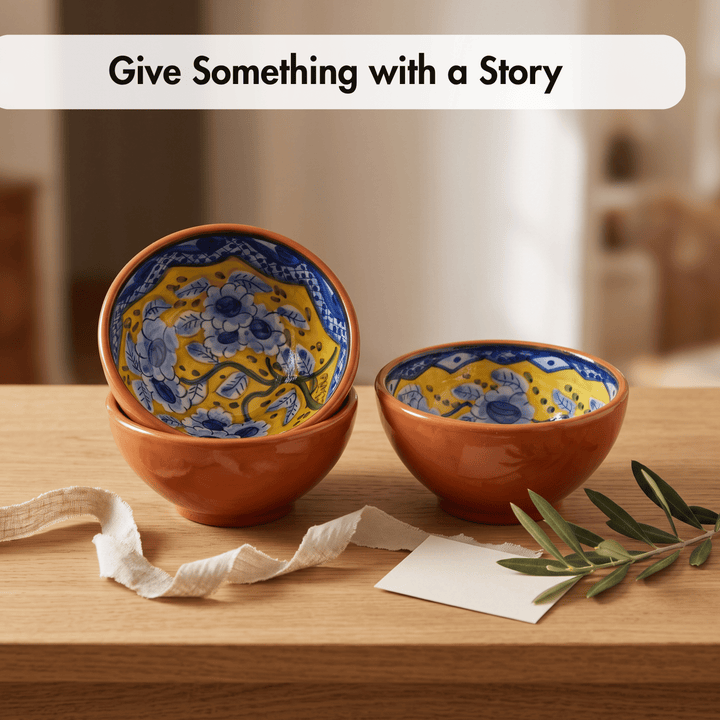 Handmade Hand Painted Portuguese Pottery Soup Bowls Yellow – Set of 2