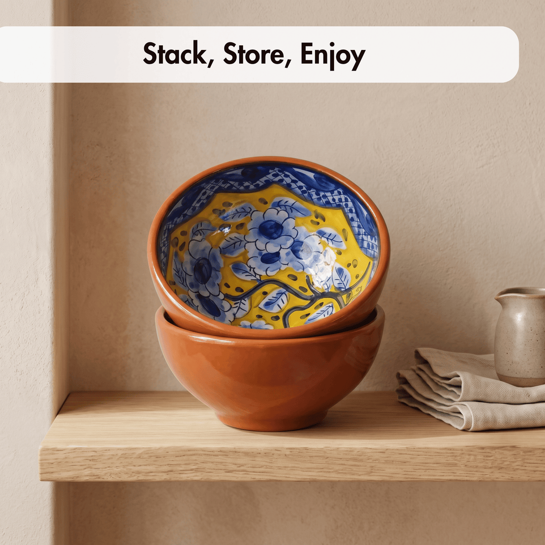 Handmade Hand Painted Portuguese Pottery Soup Bowls Yellow – Set of 2