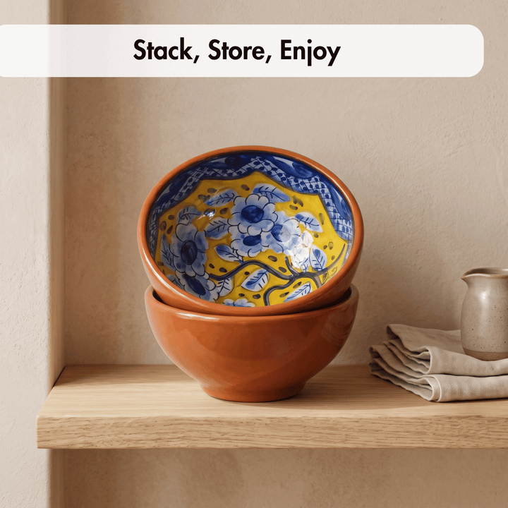 Handmade Hand Painted Portuguese Pottery Soup Bowls Yellow – Set of 2