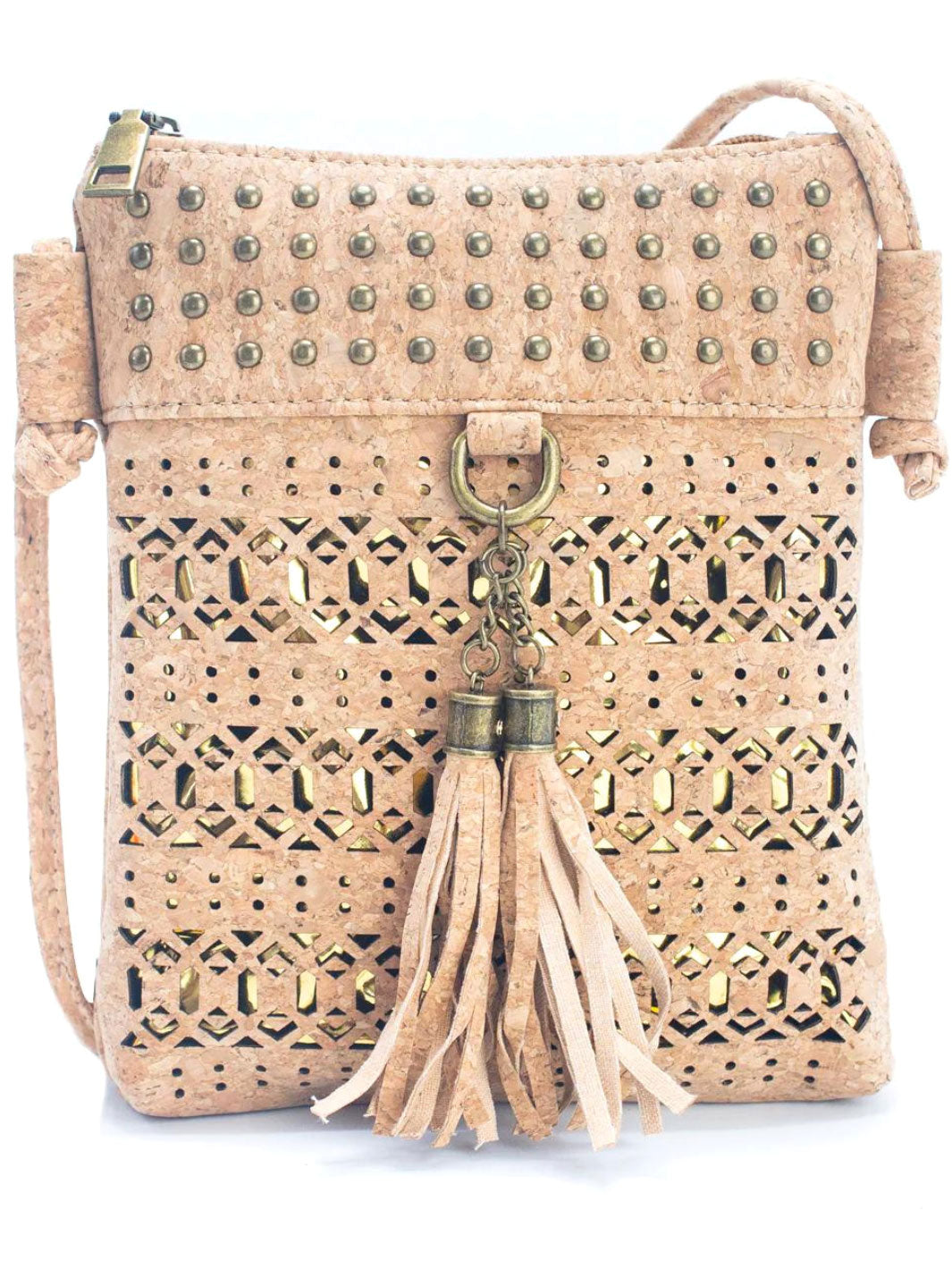 Handmade Natural Cork with Golden Accents - Women's Cork Crossbody Bag