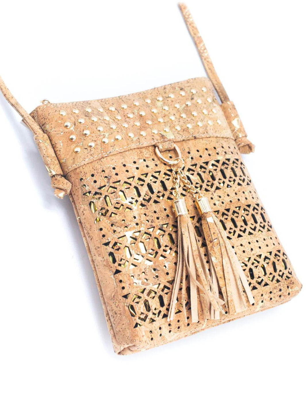 Handmade Natural Cork with Golden Accents - Women's Cork Crossbody Bag