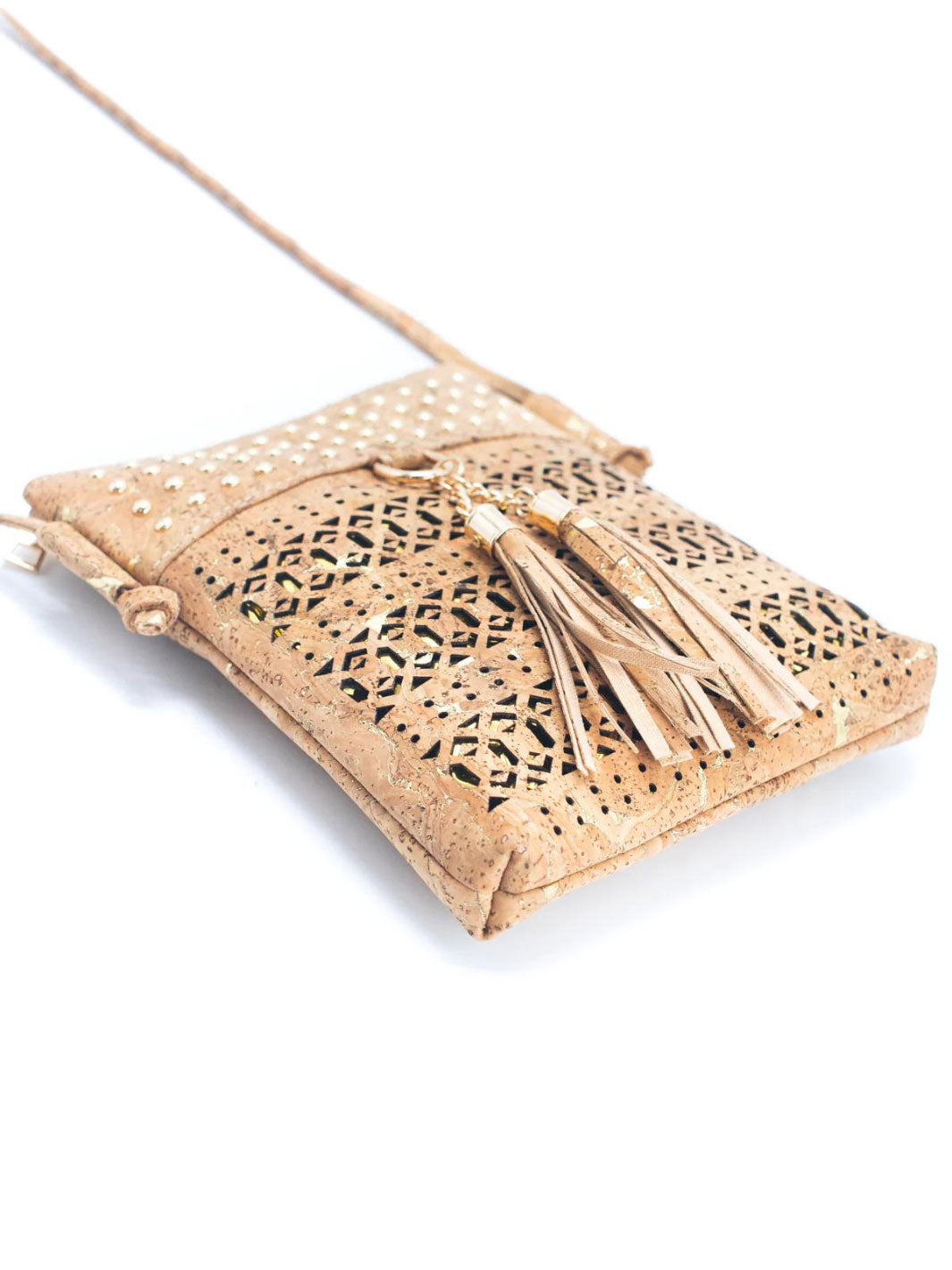 Handmade Natural Cork with Golden Accents - Women's Cork Crossbody Bag