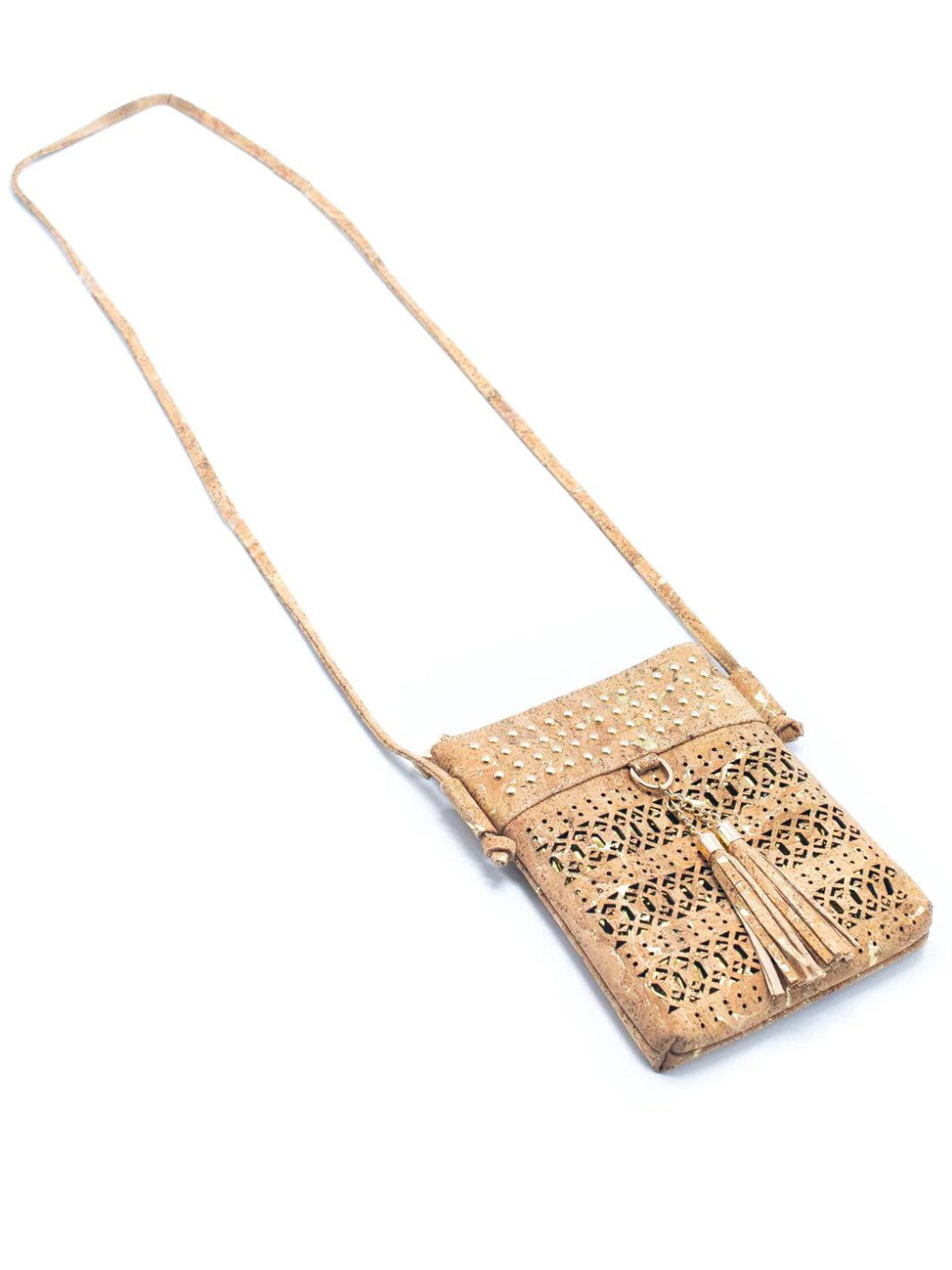 Handmade Natural Cork with Golden Accents - Women's Cork Crossbody Bag