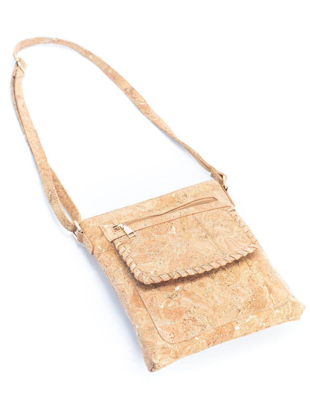 Handmade Natural Portuguese Cork Crossbody Bag with Golden Accents