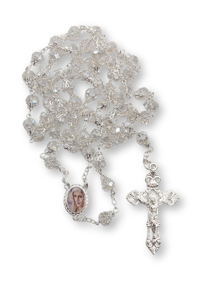 Handmade Our Lady of Fatima Rosary with 7mm Clear Crystal Beads