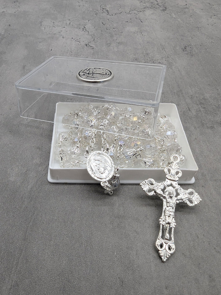 Handmade Our Lady of Fatima Rosary with 7mm Clear Crystal Beads