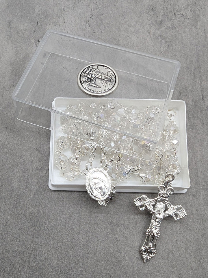 Handmade Our Lady of Fatima Rosary with 7mm Clear Crystal Beads