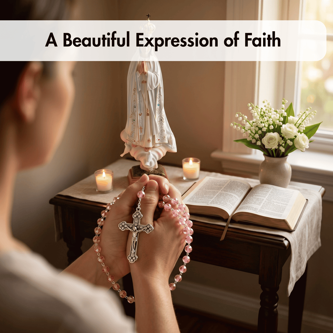Handmade Our Lady of Fatima Rosary with Murano Crystal Beads Pink