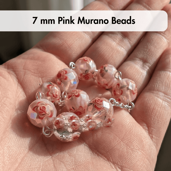 Handmade Our Lady of Fatima Rosary with Murano Crystal Beads Pink