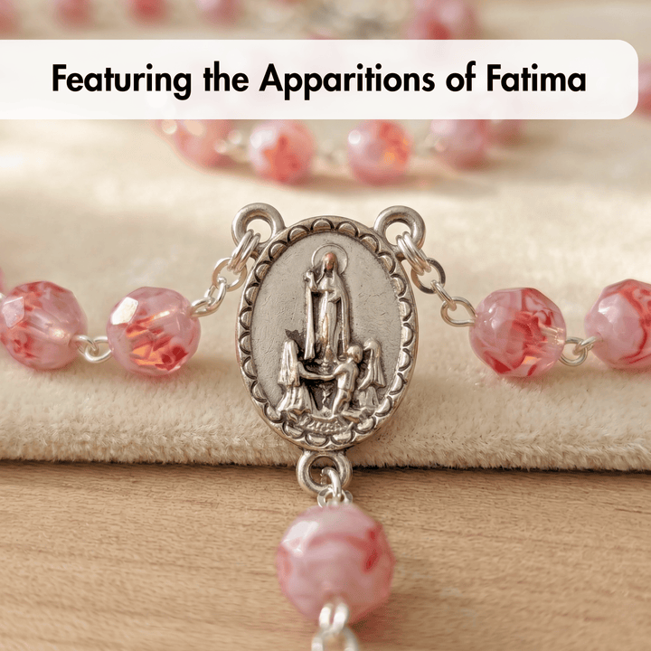Handmade Our Lady of Fatima Rosary with Murano Crystal Beads Pink