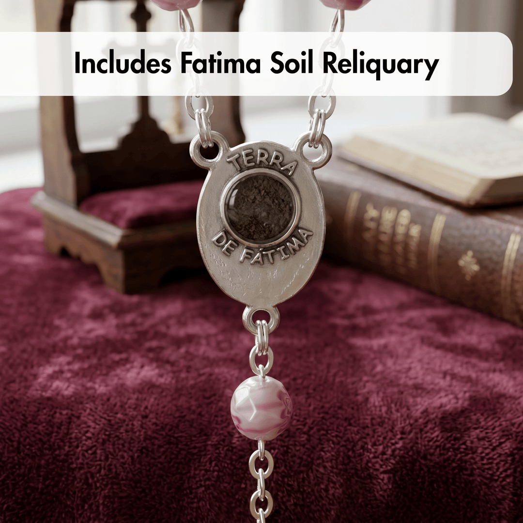 Handmade Our Lady of Fatima Rosary with Murano Crystal Beads Pink