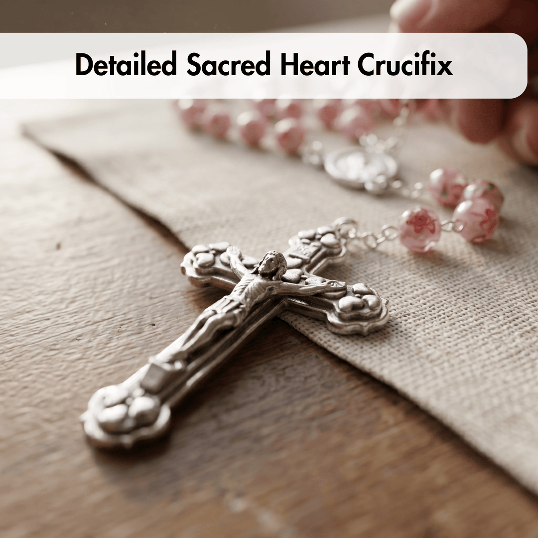 Handmade Our Lady of Fatima Rosary with Murano Crystal Beads Pink