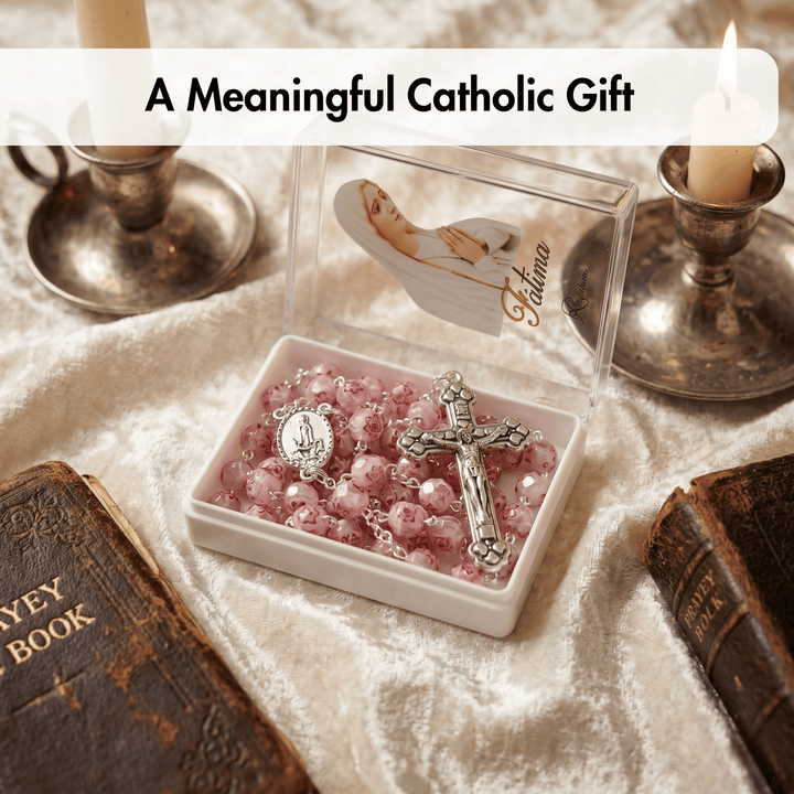 Handmade Our Lady of Fatima Rosary with Murano Crystal Beads Pink