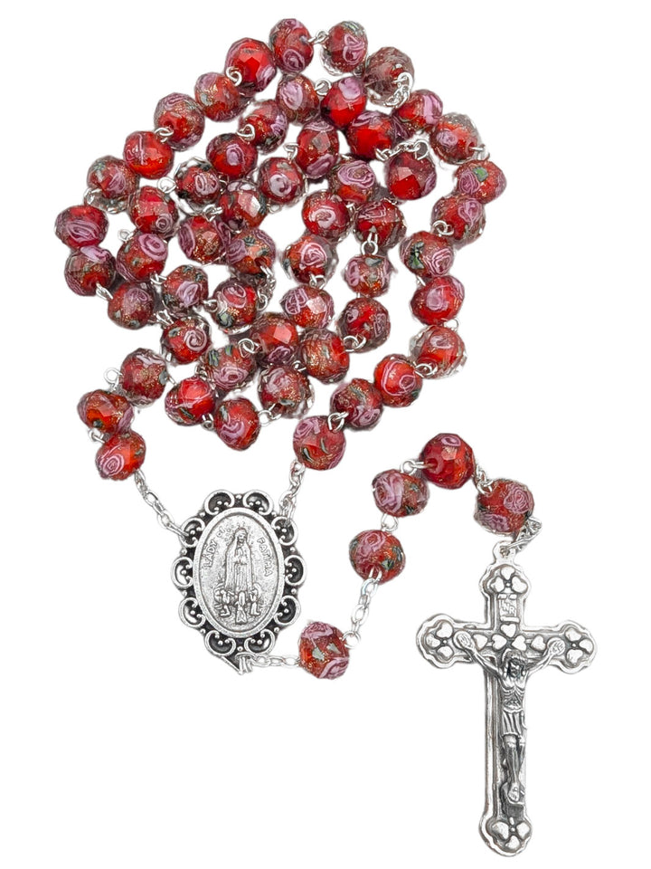 Handmade Our Lady of Fatima Rosary with Murano Glass Beads - Red