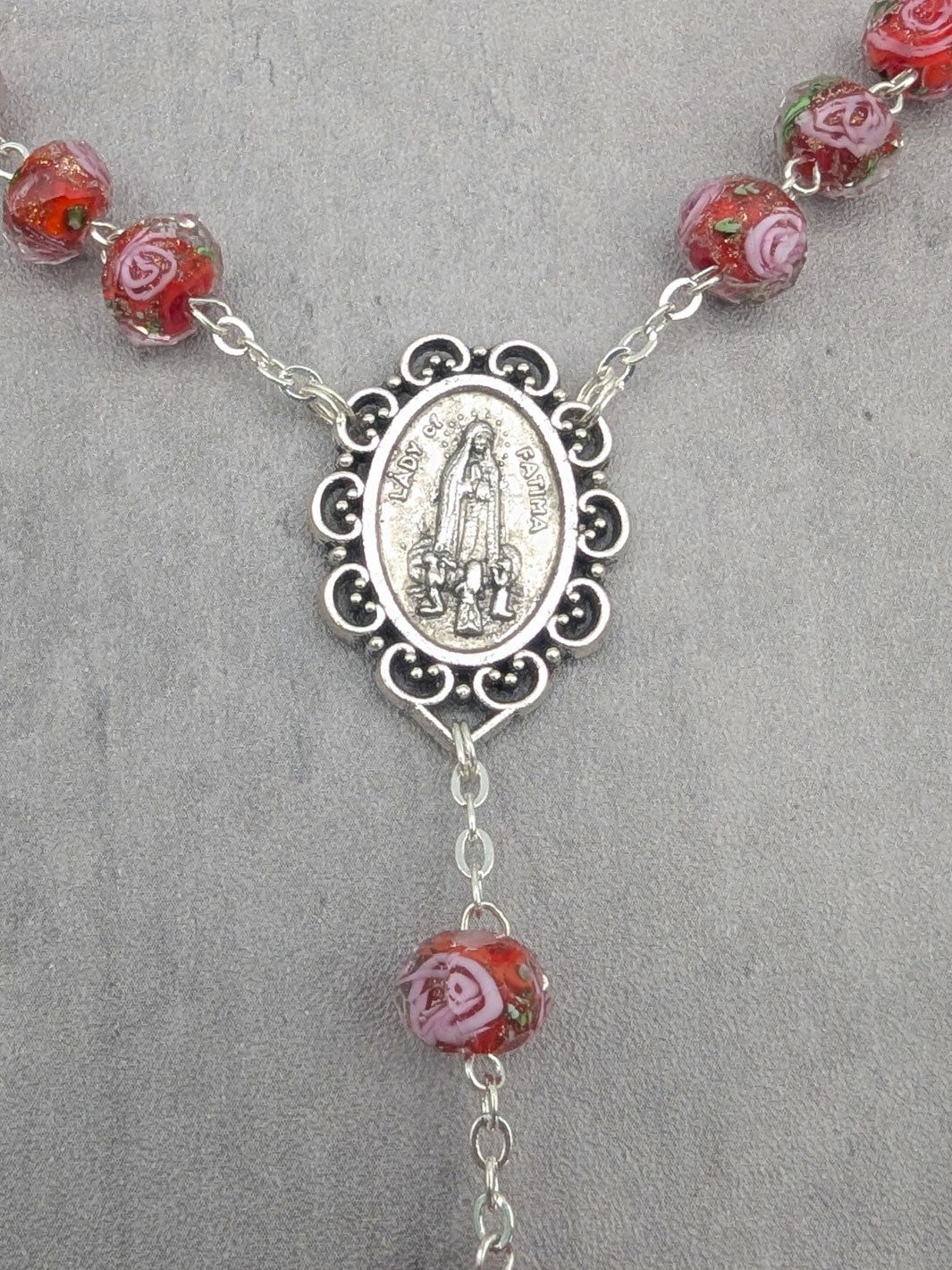 Handmade Our Lady of Fatima Rosary with Murano Glass Beads - Red