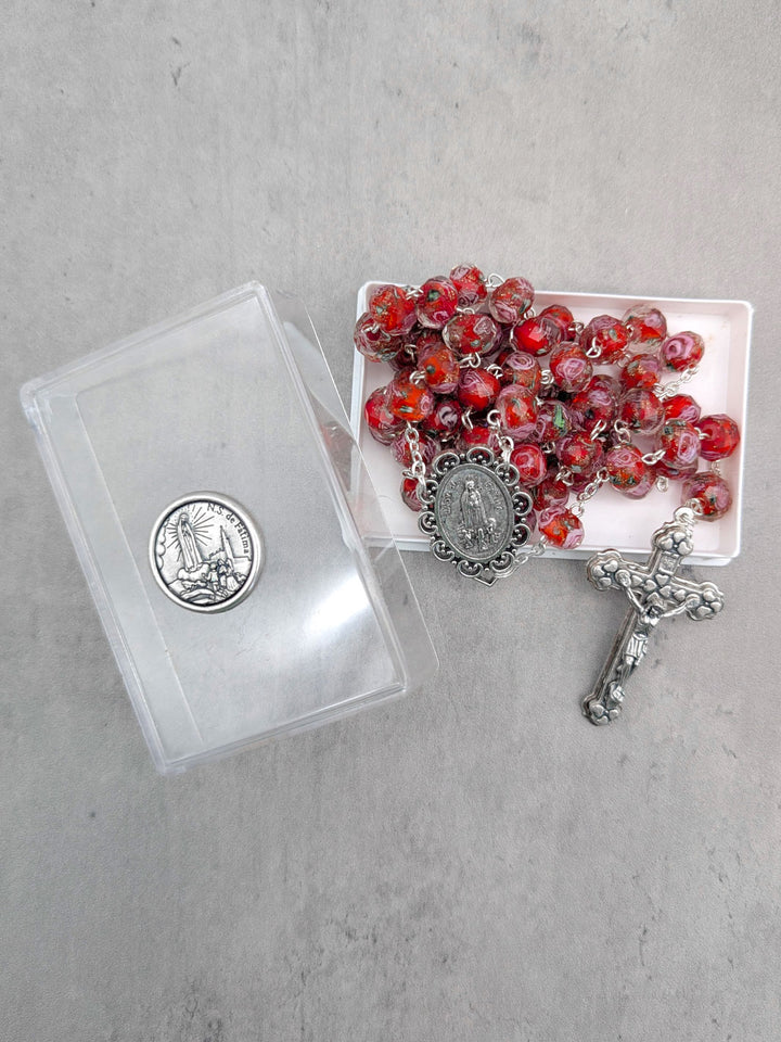 Handmade Our Lady of Fatima Rosary with Murano Glass Beads - Red