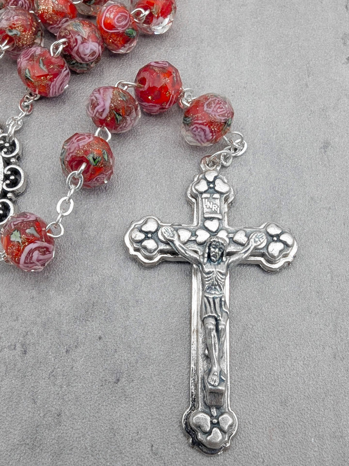 Handmade Our Lady of Fatima Rosary with Murano Glass Beads - Red