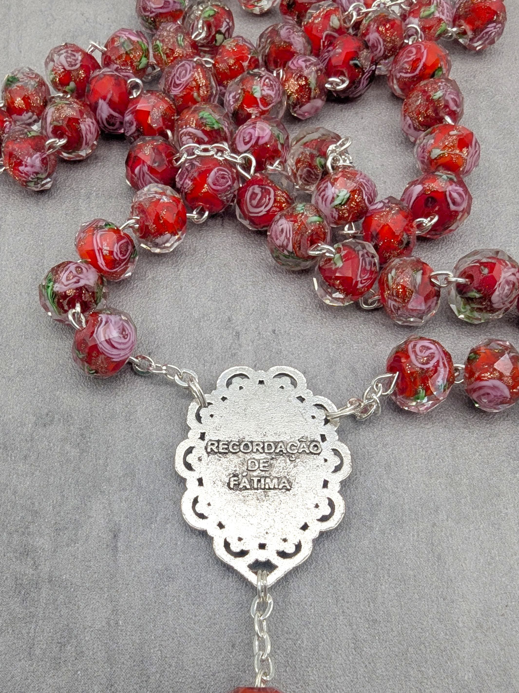 Handmade Our Lady of Fatima Rosary with Murano Glass Beads - Red