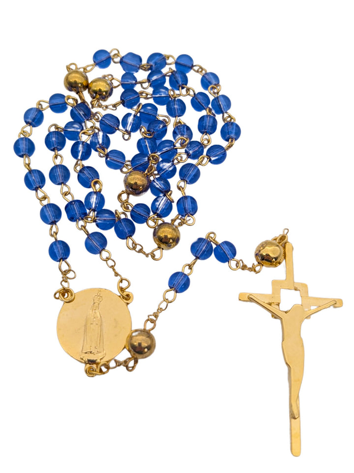 Handmade Shrine of Fatima Official Rosary with Blue Glass Beads