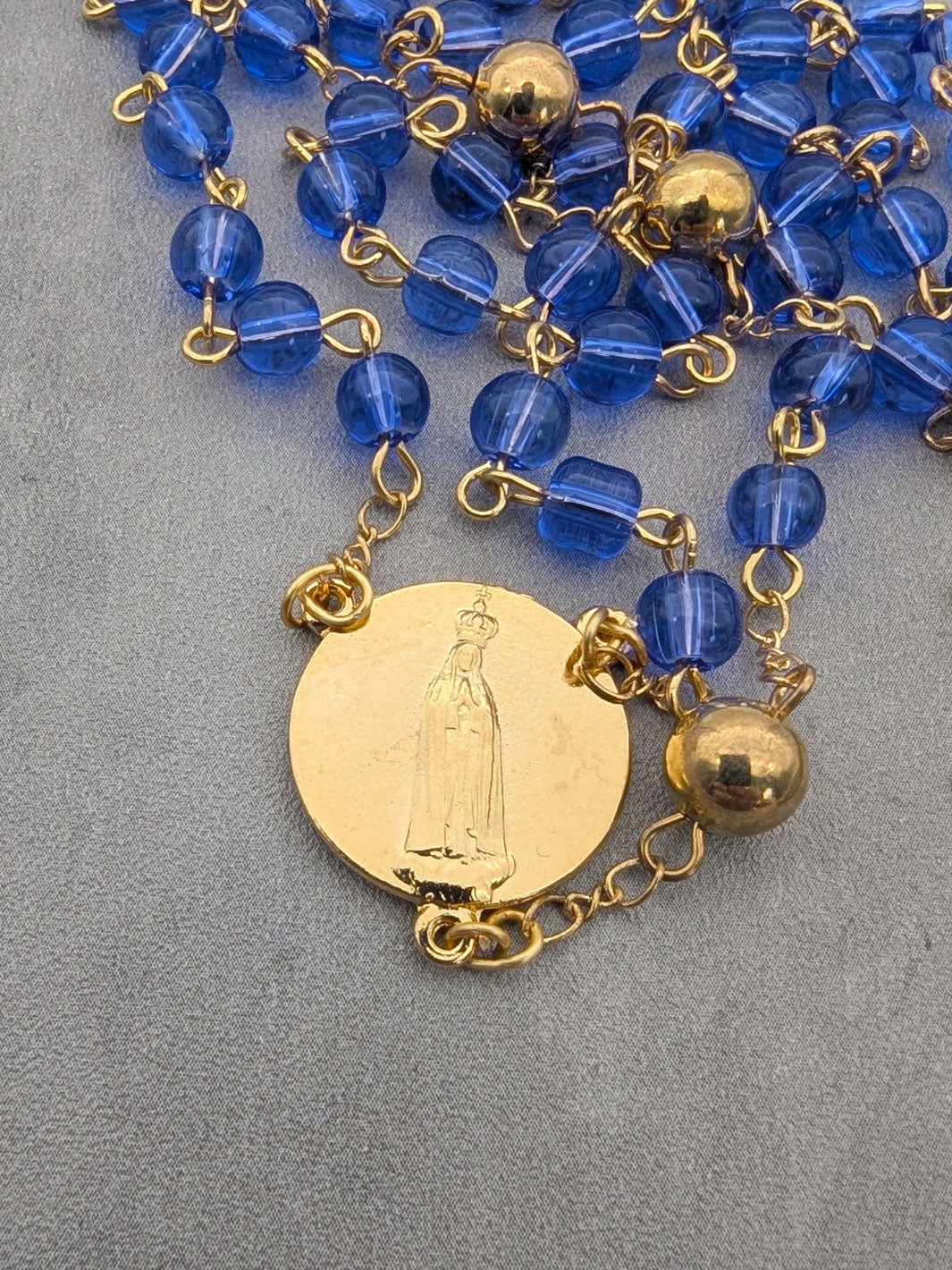 Handmade Shrine of Fatima Official Rosary with Blue Glass Beads