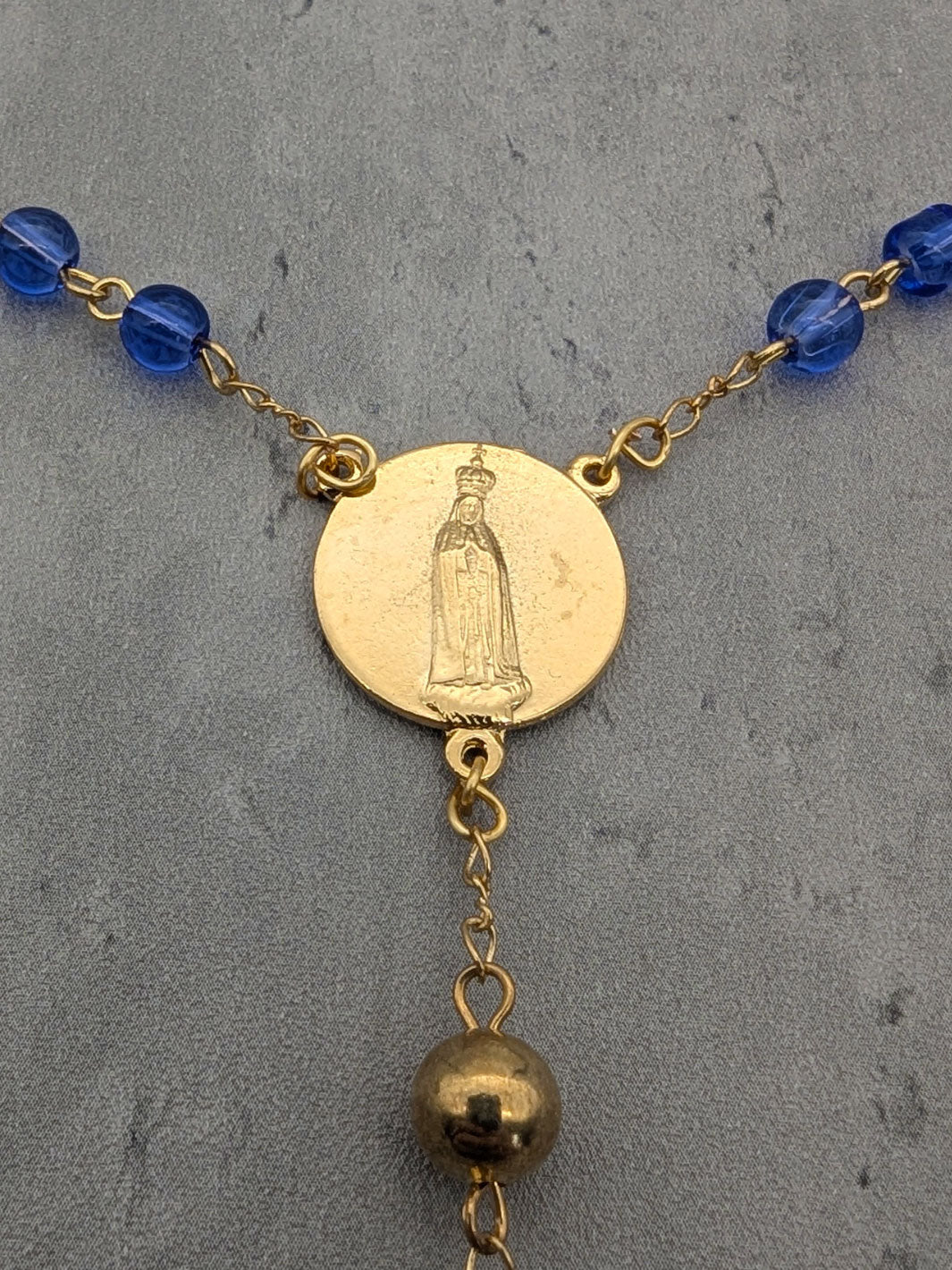 Handmade Shrine of Fatima Official Rosary with Blue Glass Beads