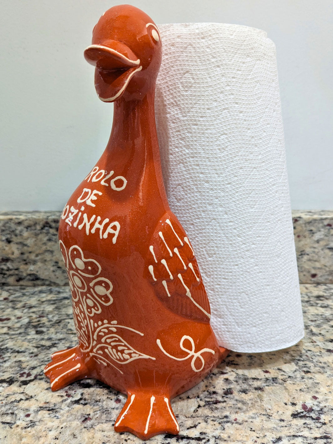 Handmade and Hand-Painted Portuguese Pottery Paper Towel Duck