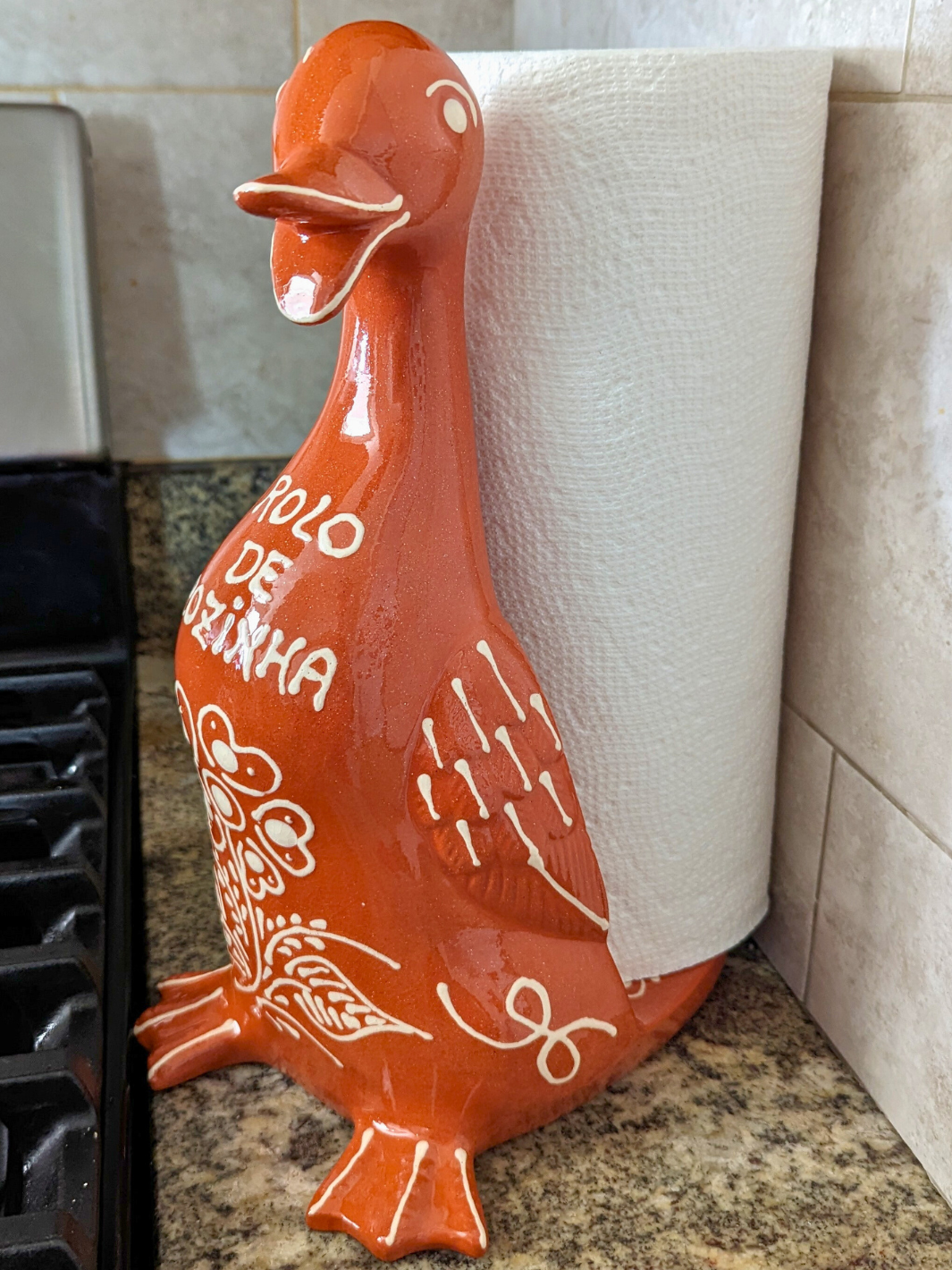 Handmade and Hand-Painted Portuguese Pottery Paper Towel Duck