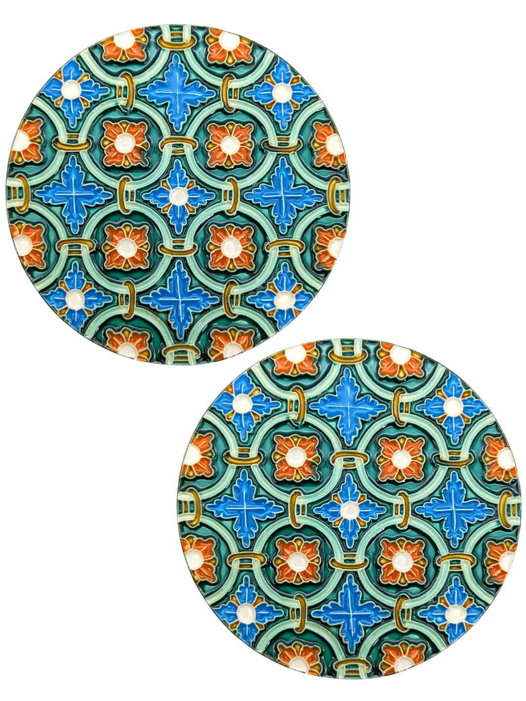 Hand painted Portuguese Ceramic Tile Round Coaster - Set of 2
