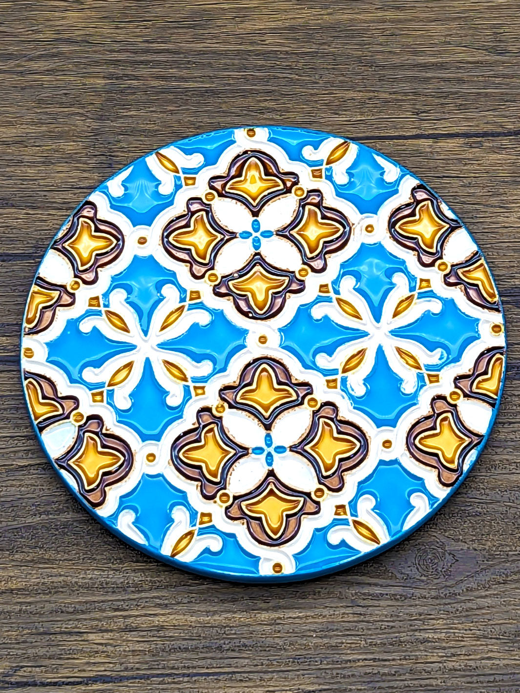 Hand painted Portuguese Ceramic Tile Round Coaster – Set of 3 – We