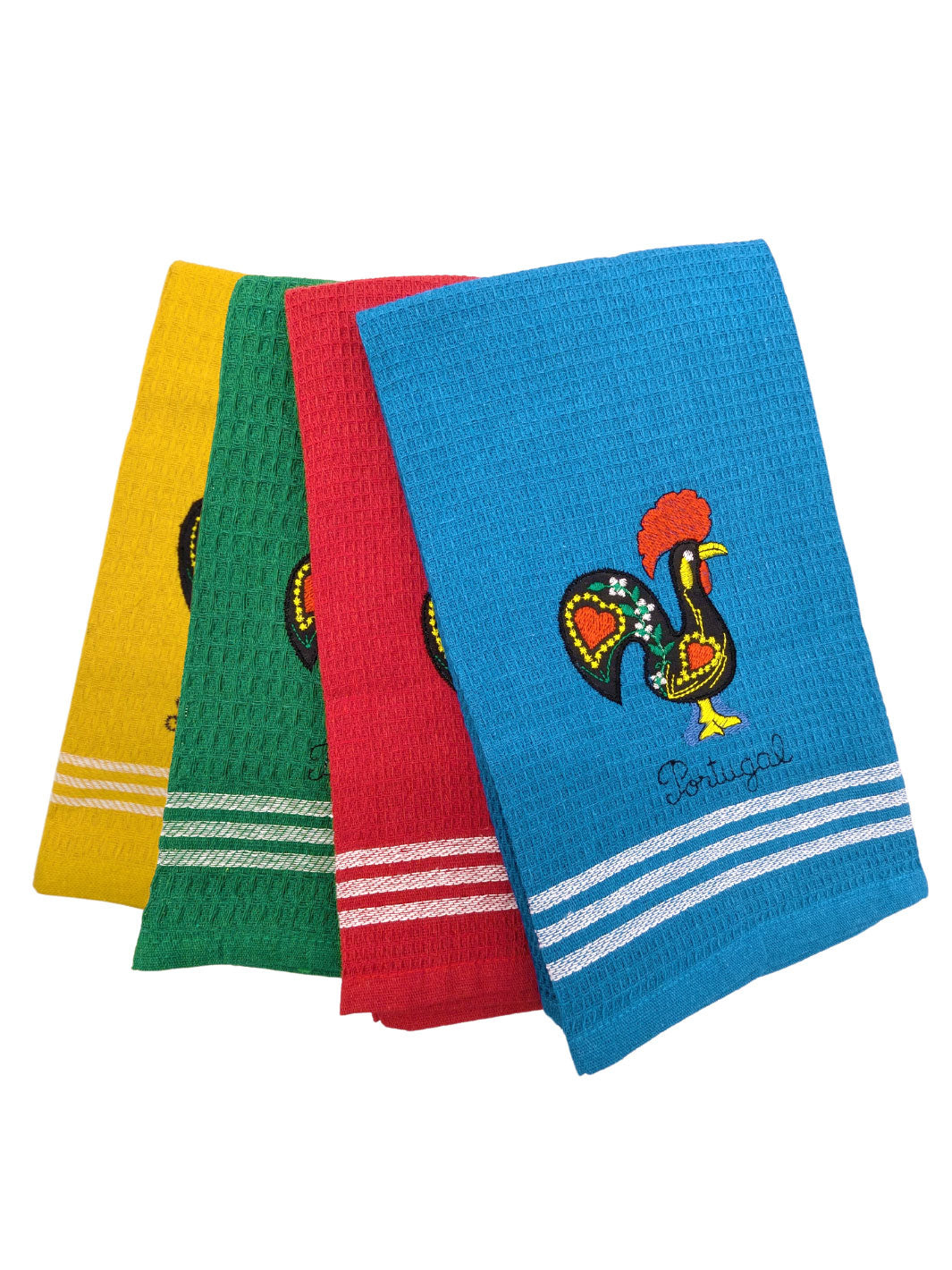 Honeycomb Embroidered Portuguese Rooster Dish Towels Set of 4