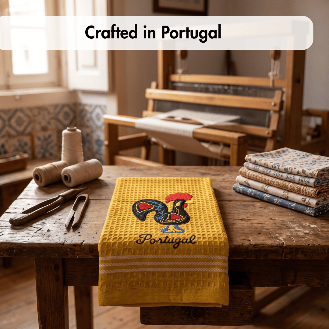 Honeycomb Embroidered Portuguese Rooster Dish Towels Set of 4