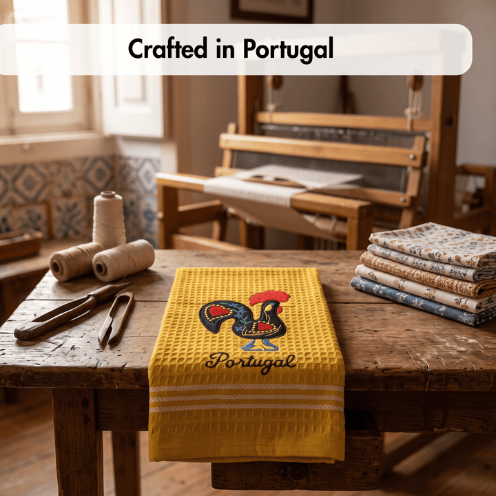 Honeycomb Embroidered Portuguese Rooster Dish Towels Set of 4