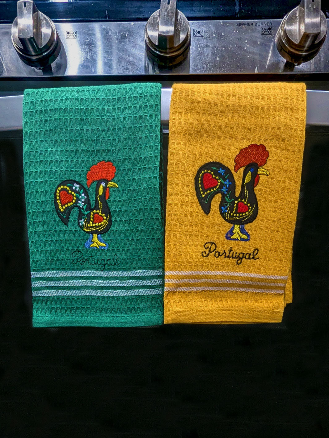 Honeycomb Embroidered Portuguese Rooster Dish Towels Set of 4