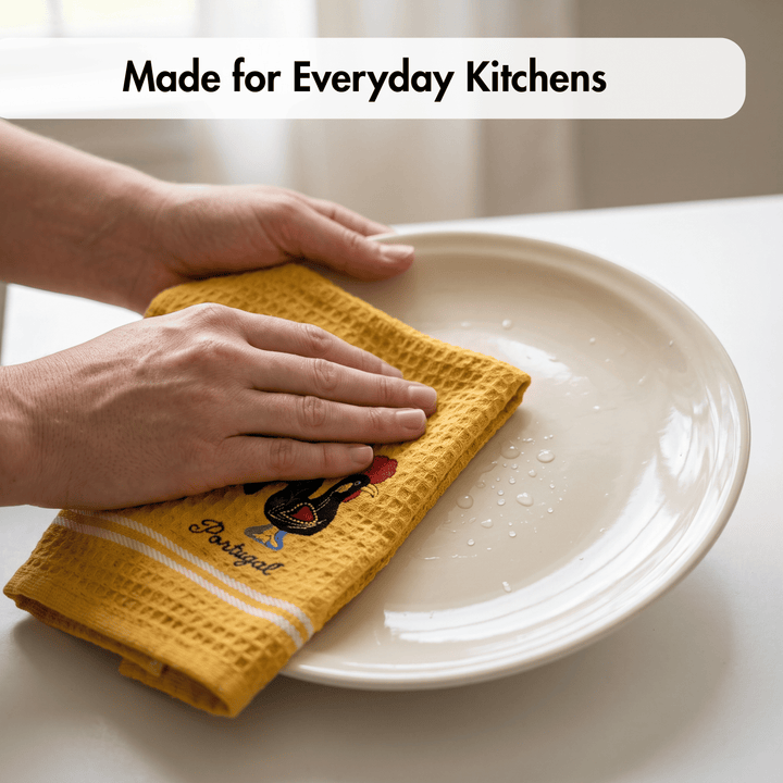 Honeycomb Embroidered Portuguese Rooster Dish Towels Set of 4