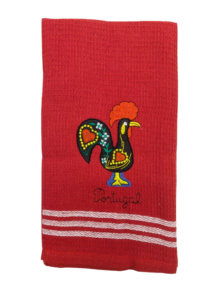 Honeycomb Embroidered Portuguese Rooster Dish Towels Set of 4
