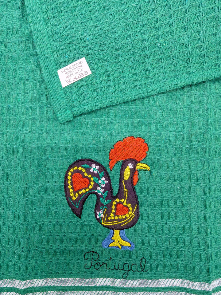 Honeycomb Embroidered Portuguese Rooster Dish Towels Set of 3