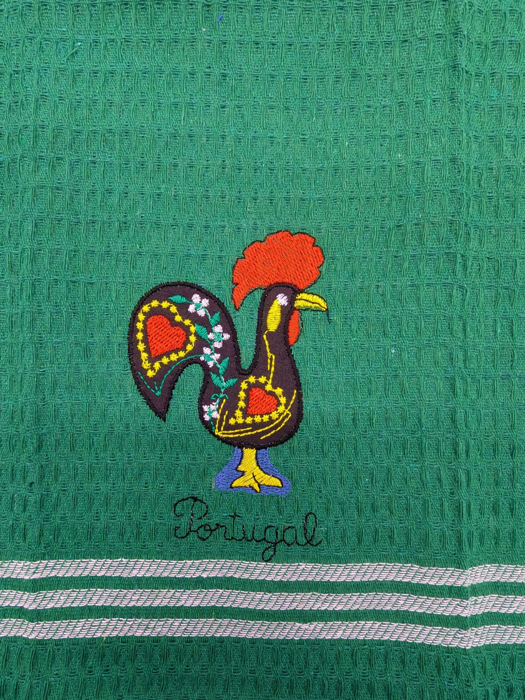 Honeycomb Embroidered Portuguese Rooster Dish Towels Set of 3