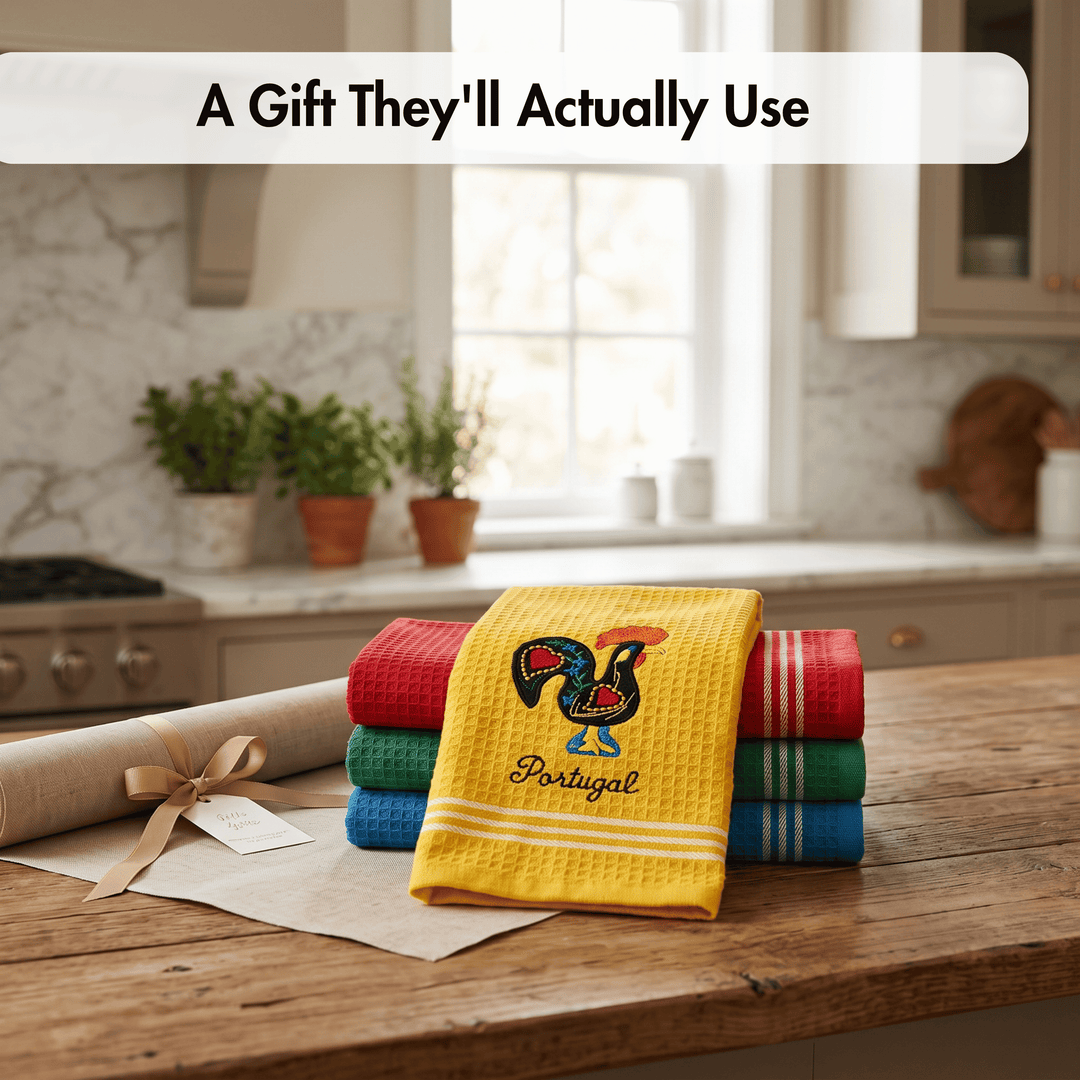 Honeycomb Embroidered Portuguese Rooster Dish Towels Set of 4