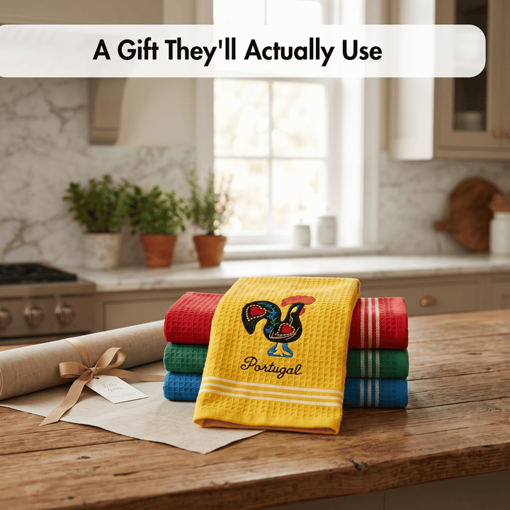 Honeycomb Embroidered Portuguese Rooster Dish Towels Set of 4