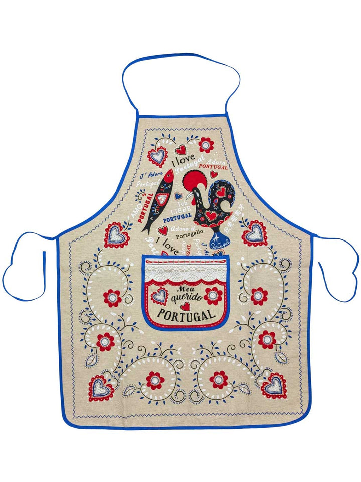Decorative apron with Portuguese design elements on a white background