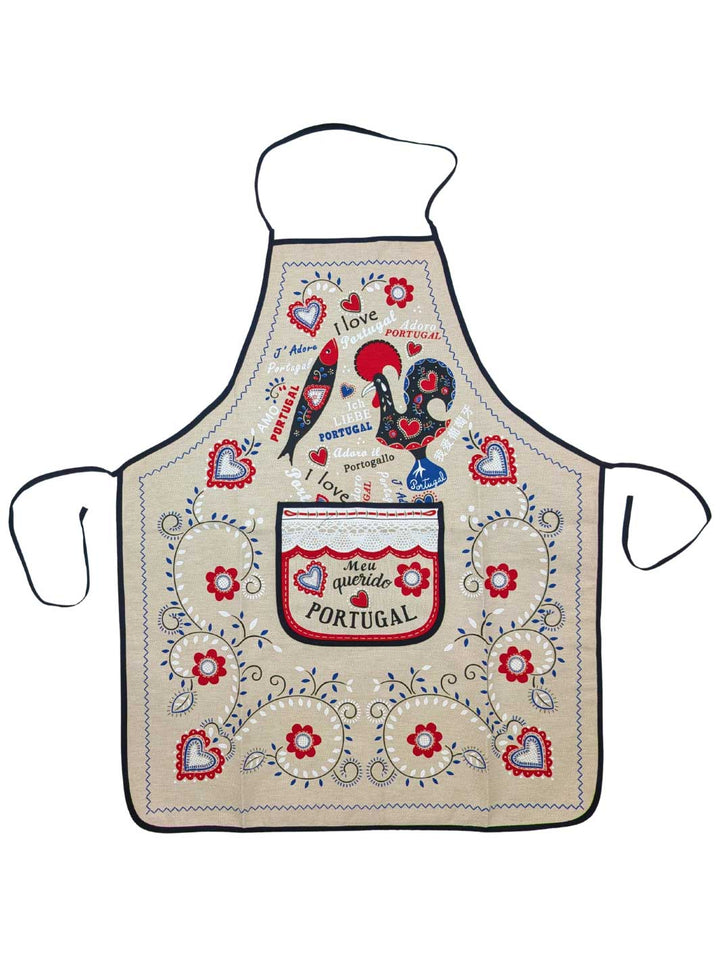 Decorative apron with rooster design and 'Portugal' text on a white background