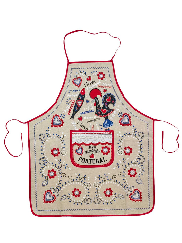 Decorative apron with Portuguese design on a white background